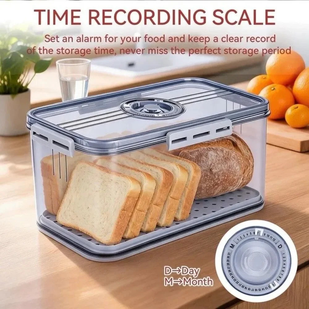 Bread Box for Kitchen Counter Airtight,Time Recording Bread Storage